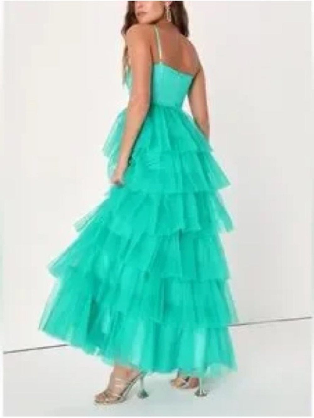 Lulu’s Rule the Runway Teal Green Tulle Bustier Tiered Prom Formal Maxi Dress XL - Picture 2 of 10